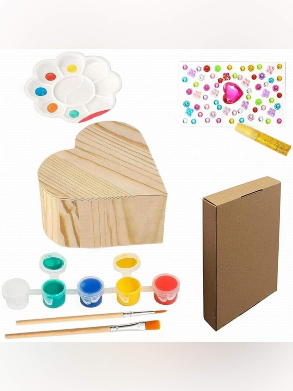 Paint Your Own Wooden Kids Heart Treasure Box Kit, Art Kits for Toddler Arts and